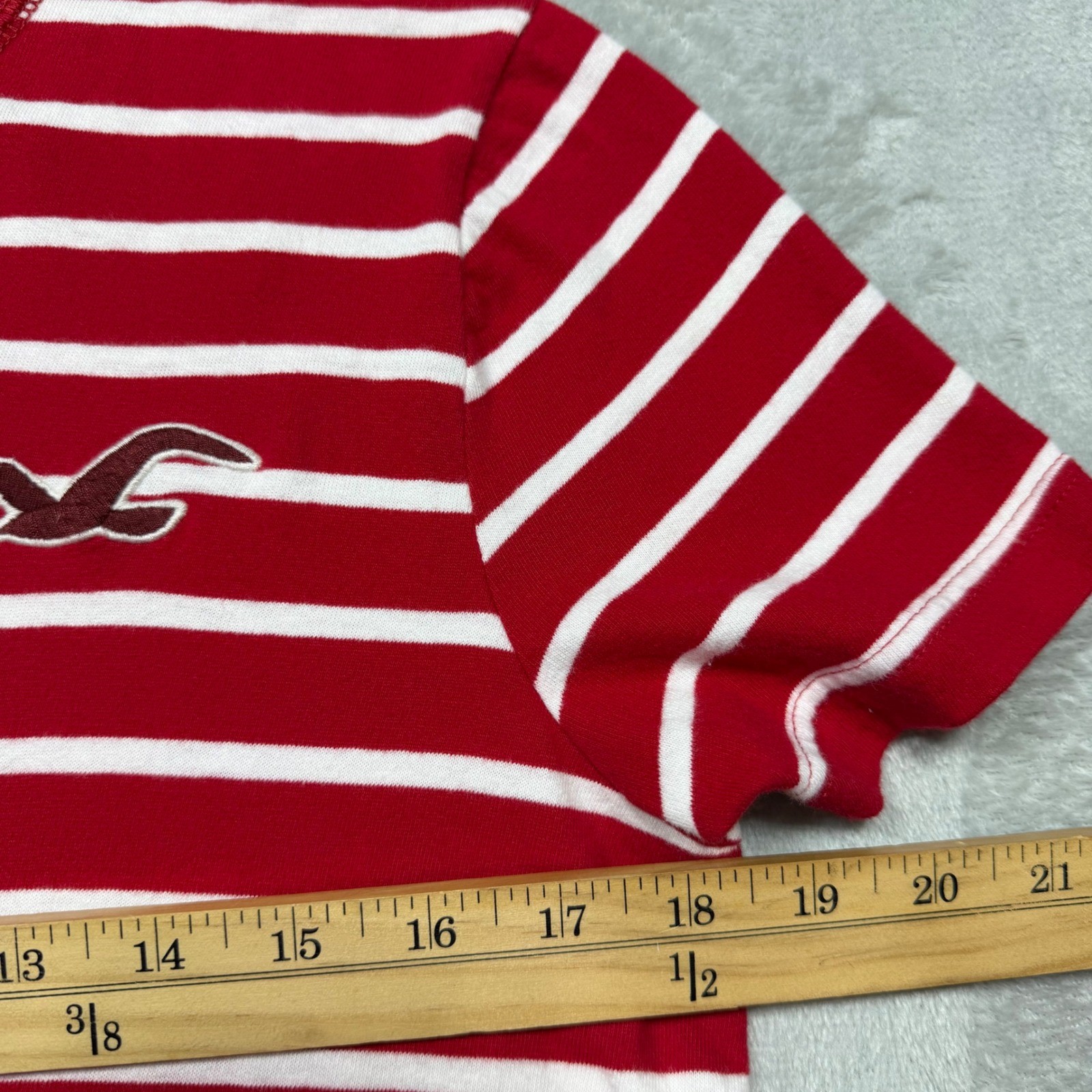 Vintage 2000s Red White Striped 100% Cotton Hollister Crew Neck Tee S