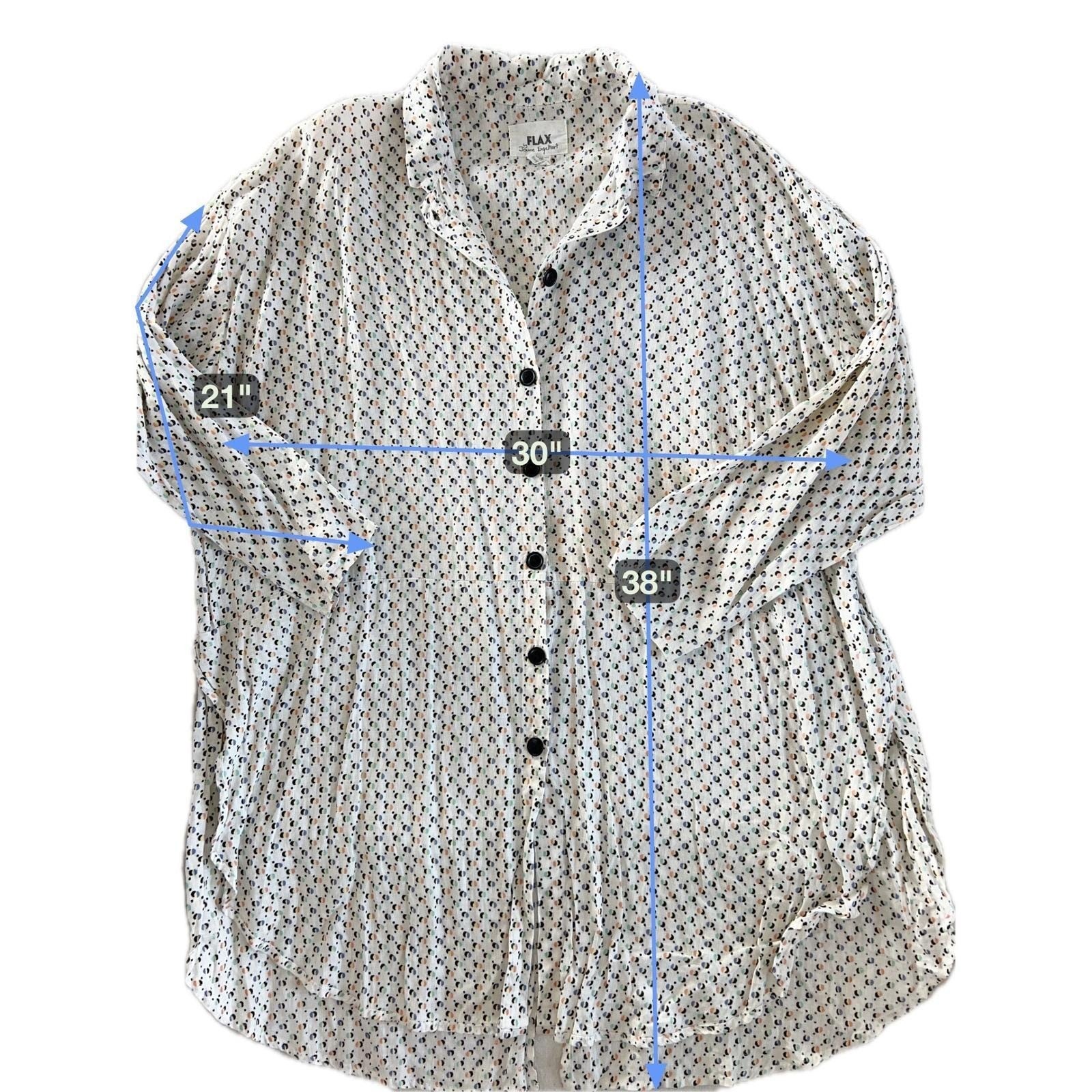 FLAX 2 Piece Shirt & Tank Set Women Large Cream Dot Linen Lagenlook Coastal Art