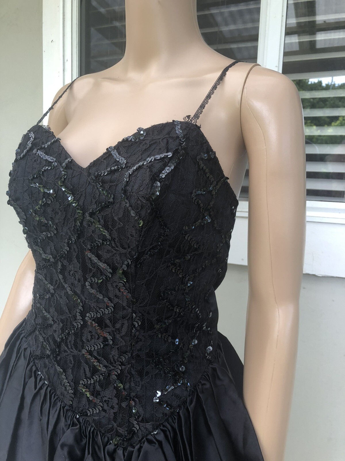 Vtg 80s Glenrob USA Black Sequin Strappy Cocktail Party Evening Dress S