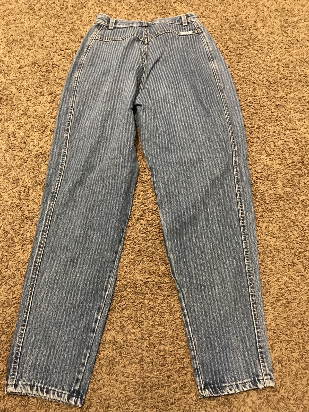 Vintage Zena Jeans Womens 10 High Rise Waist Mom Blue Striped Denim Tapered A5