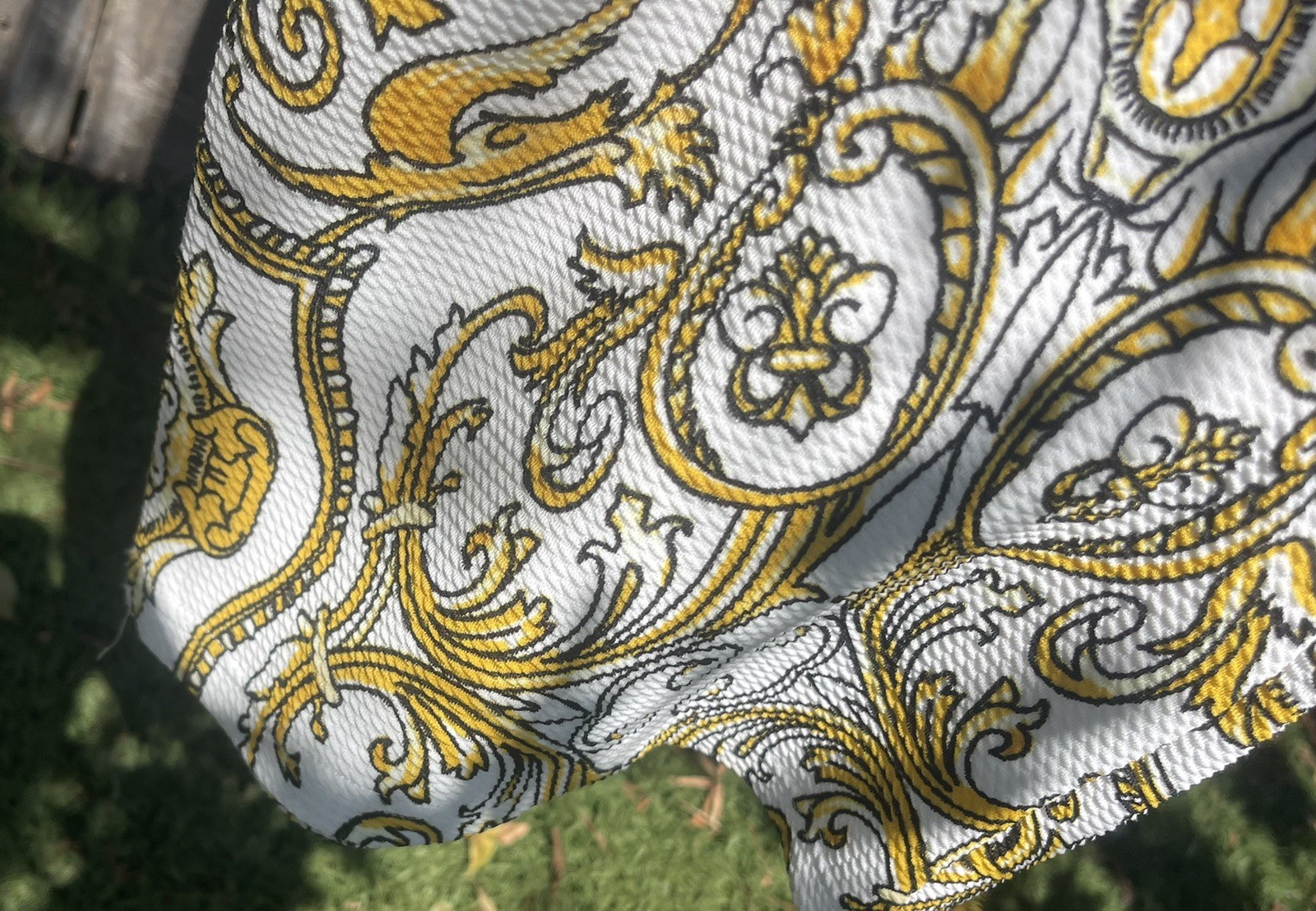 Vintage 70s Jumpsuit Wide Leg Palazzo Gold Psychedelic Baroque print – size M