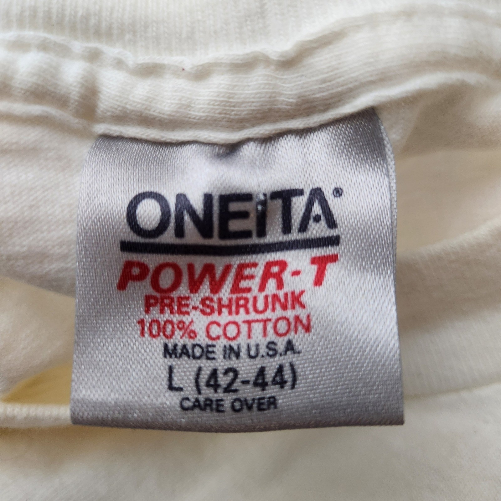 Vintage Oneita Power-T Farm Animal Heart T-Shirt Cream Size L 80s Made in USA