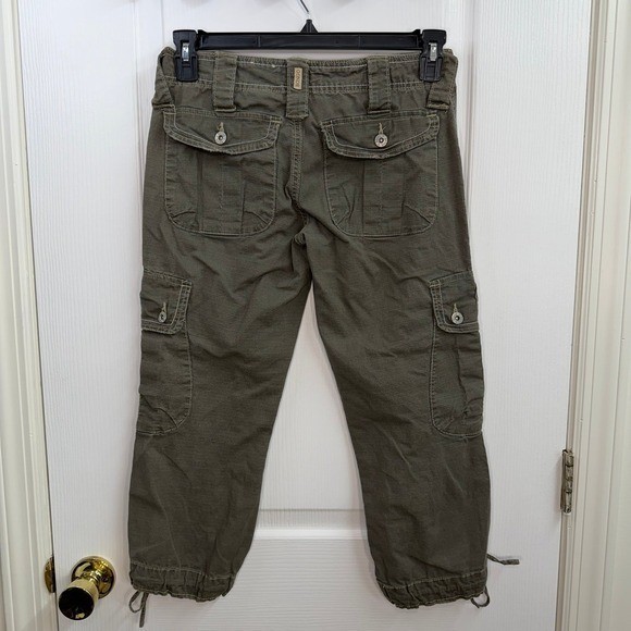 Vintage Bongo gray green cargo tie y2k cropped pocket cotton stretch capri pants