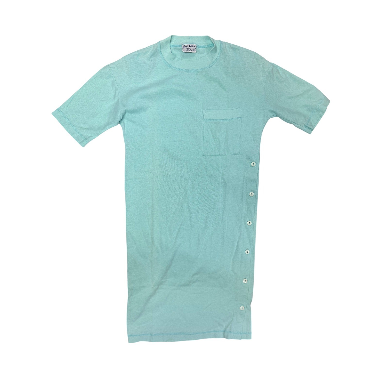 Joni Blair Vintage Aqua Mint Green Side Button Pocket T-Shirt Dress Womens Small
