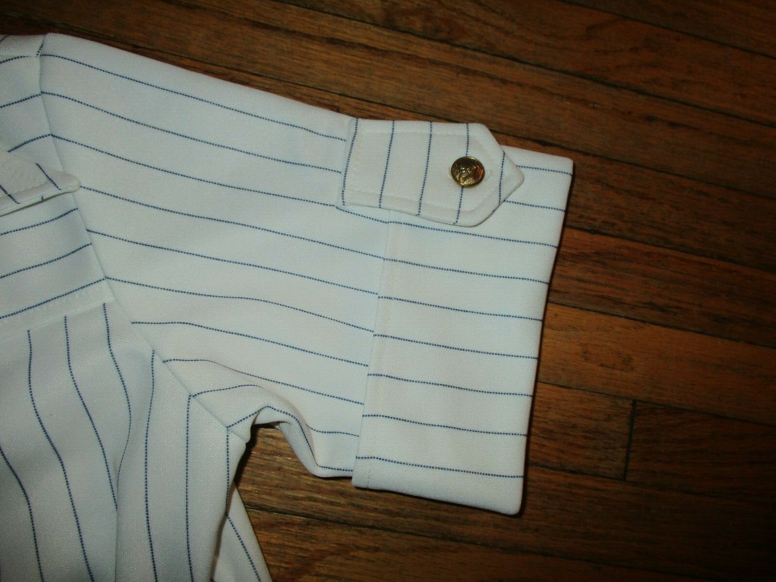 vtg 70s DOUGLAS MARC POLYESTER SHIRT Blouse Top White Blue Pinstripe Eagle USA