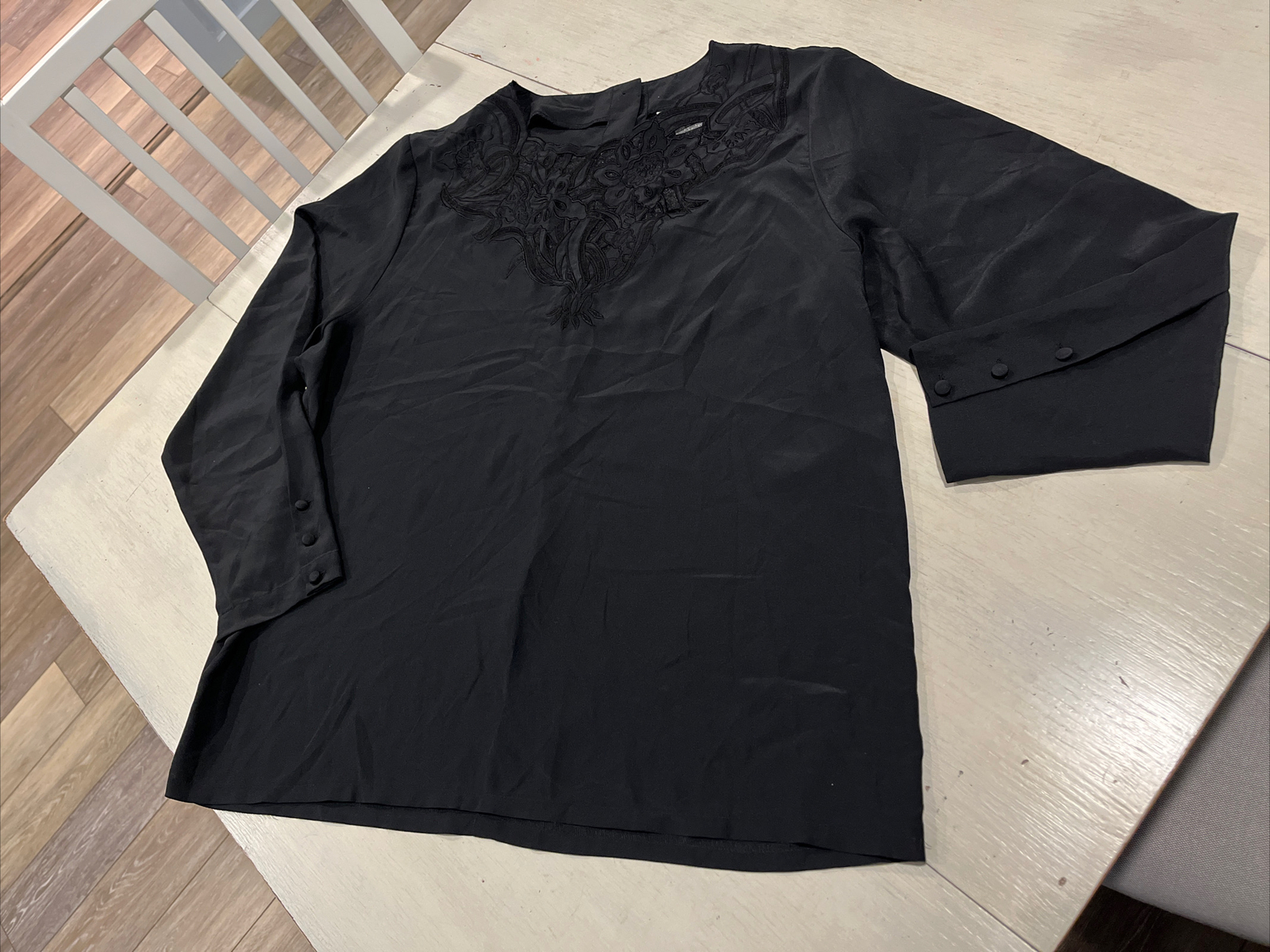 Regina Porter Vintage Black Blouse W/ Embroidery Size 14 NICE