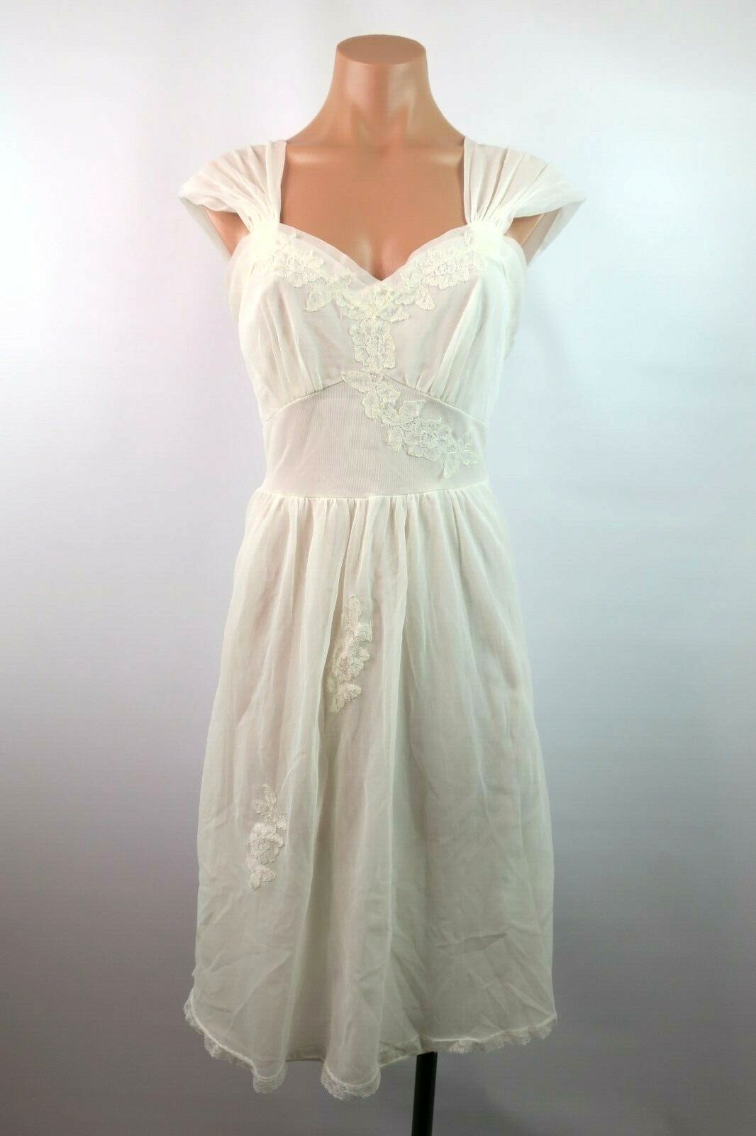 VTG 70s MISTEE Slip sz 4/34 Double Layer Chiffon Lace Empire Waist Bridal Gown
