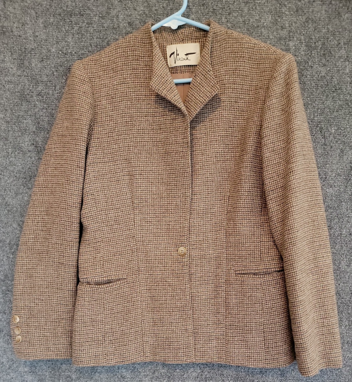 Vtg Vincenti 100% Wool Tweed Single Button Equestrian Blazer Union Made in USA