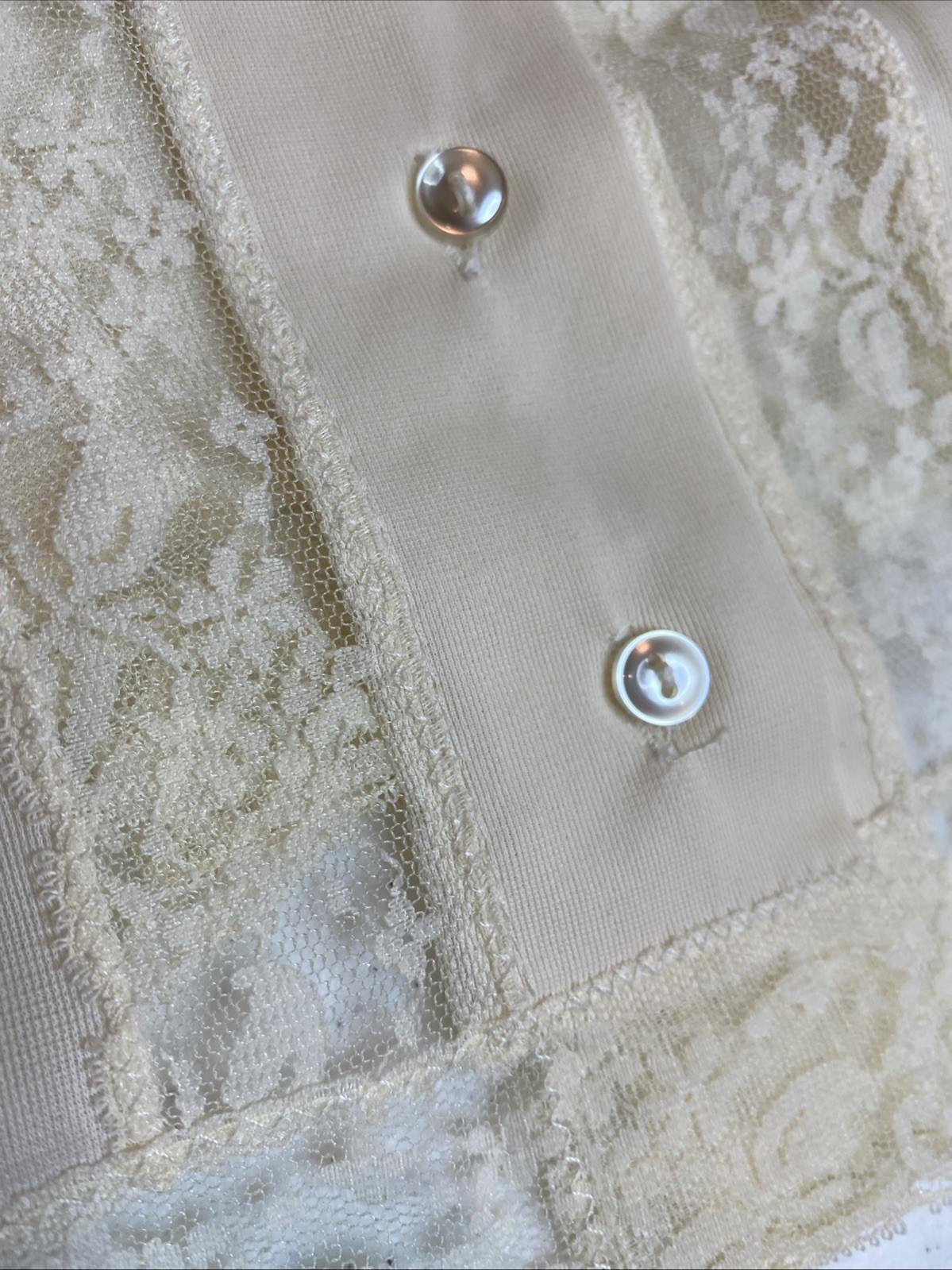 Vtg Nylon Corset Style Ivory Nylon Lace Button Front Lingerie Tank Top