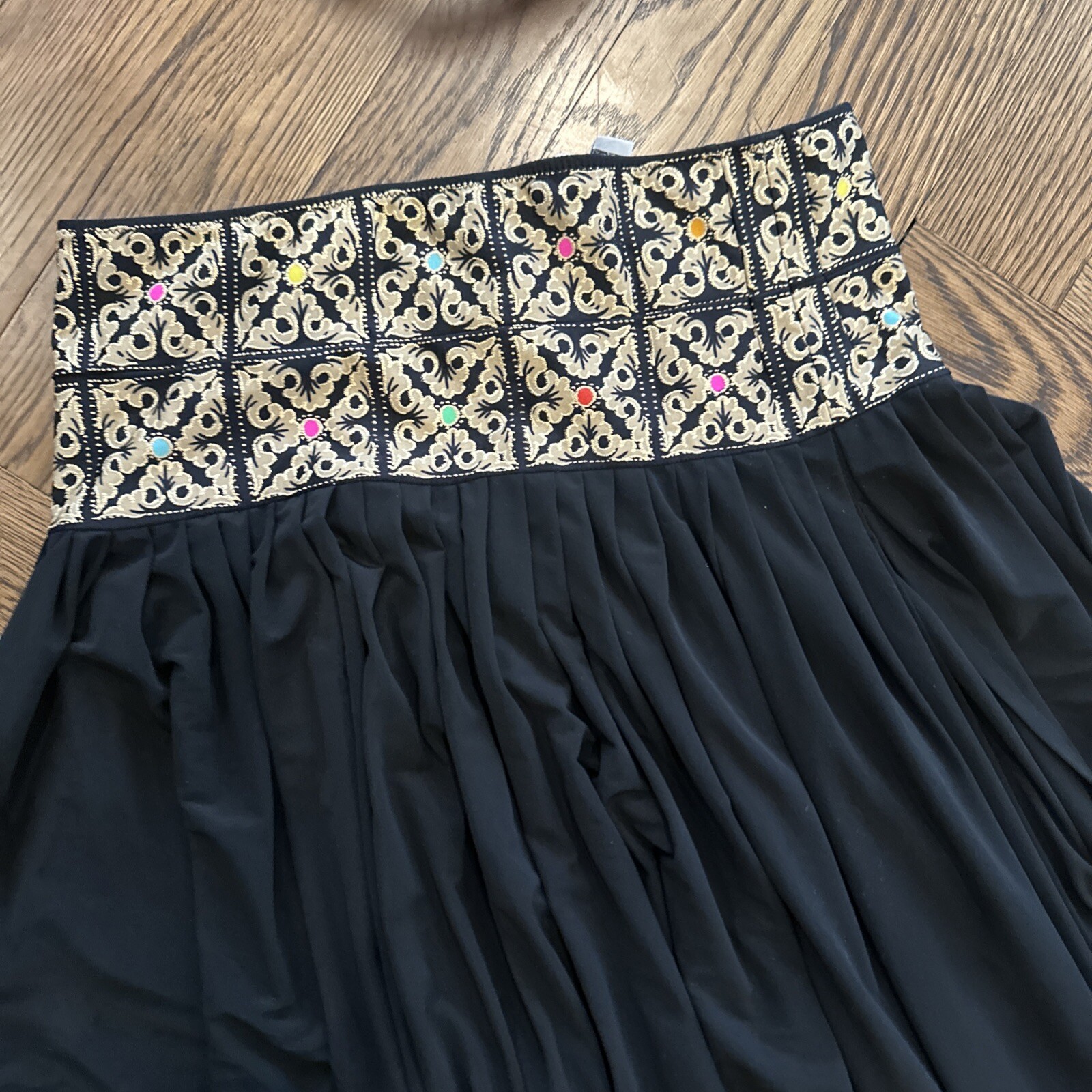 Vtg 70s Late 1970s Glam Gold Stenciled Disco Era Saks 5th Ave Gottex Swim Skirt