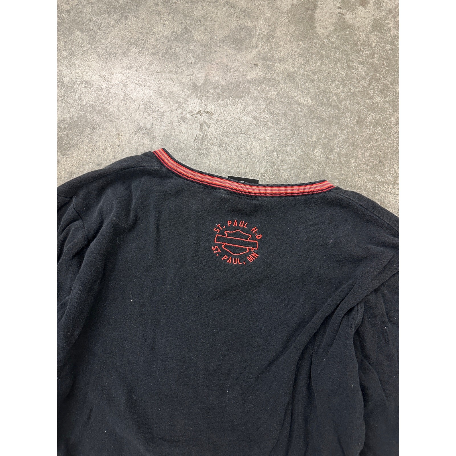 1990s Harley Davidson Womens Biker Pink and Red Long Sleeve Pullover Shirt