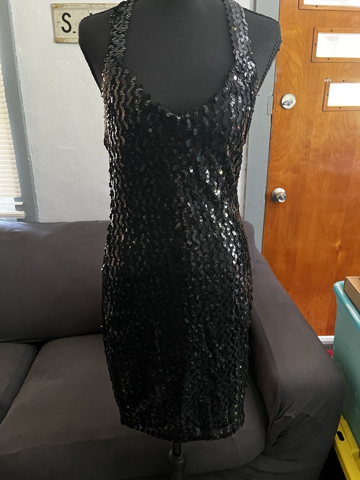 Vintage Black Sequin Knee High Dress Size M/L
