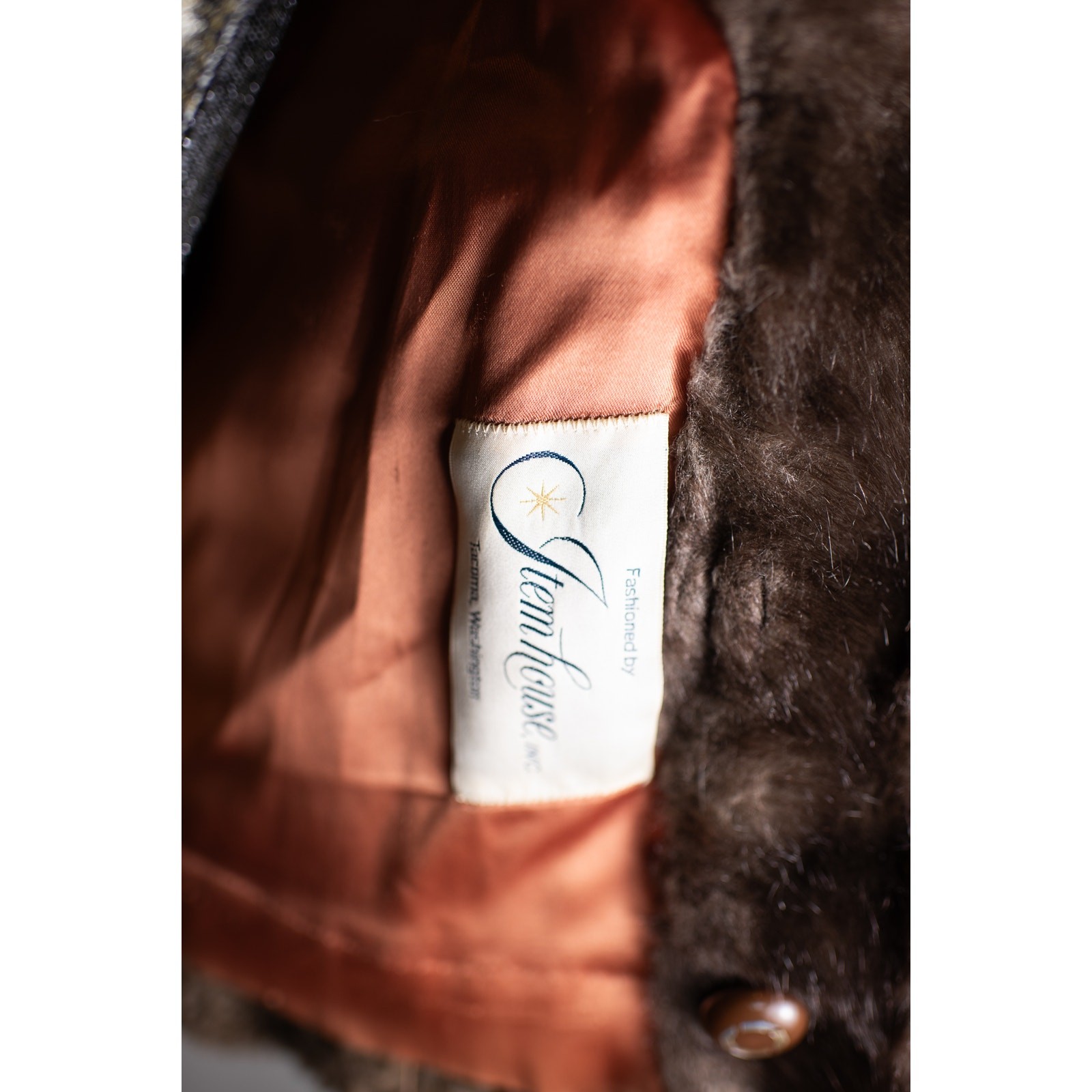 Vintage 1960s Brown Faux Curly Lamb Fur Swing Coat, Glam Old Money Jacket, S M