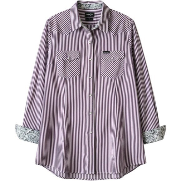 Wrangler Retro Western Snap Shirt XL Purple Striped Paisley Cuffs Cowgirl