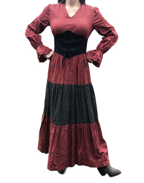 Vintage Gay Gibson Small 60’s Dress RED Blue Western Cottagecore Prairie