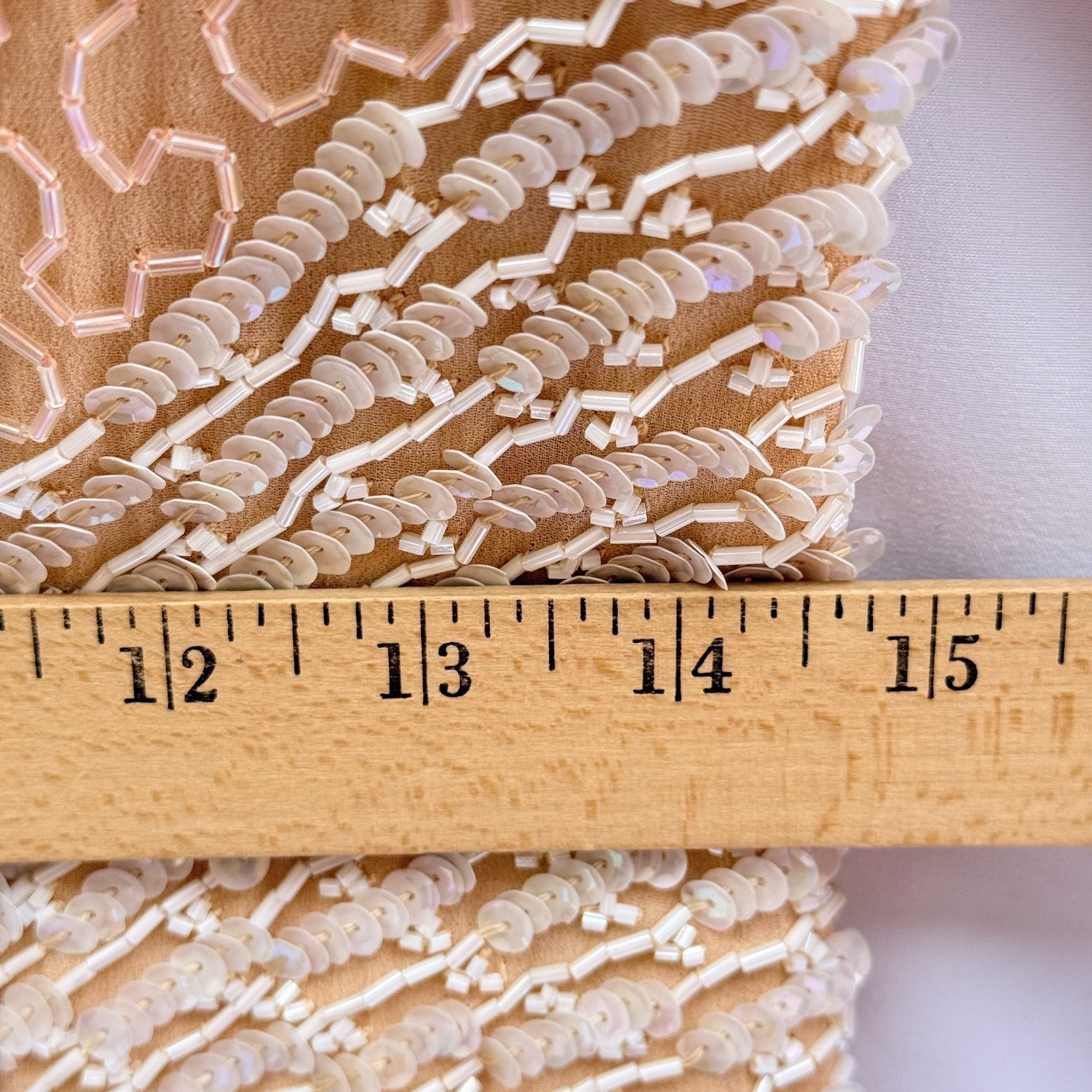 Vtg 80s Naeem Khan Riazee Suzarila Silk Beaded Gown Set Peach Ruffle Dress Scarf