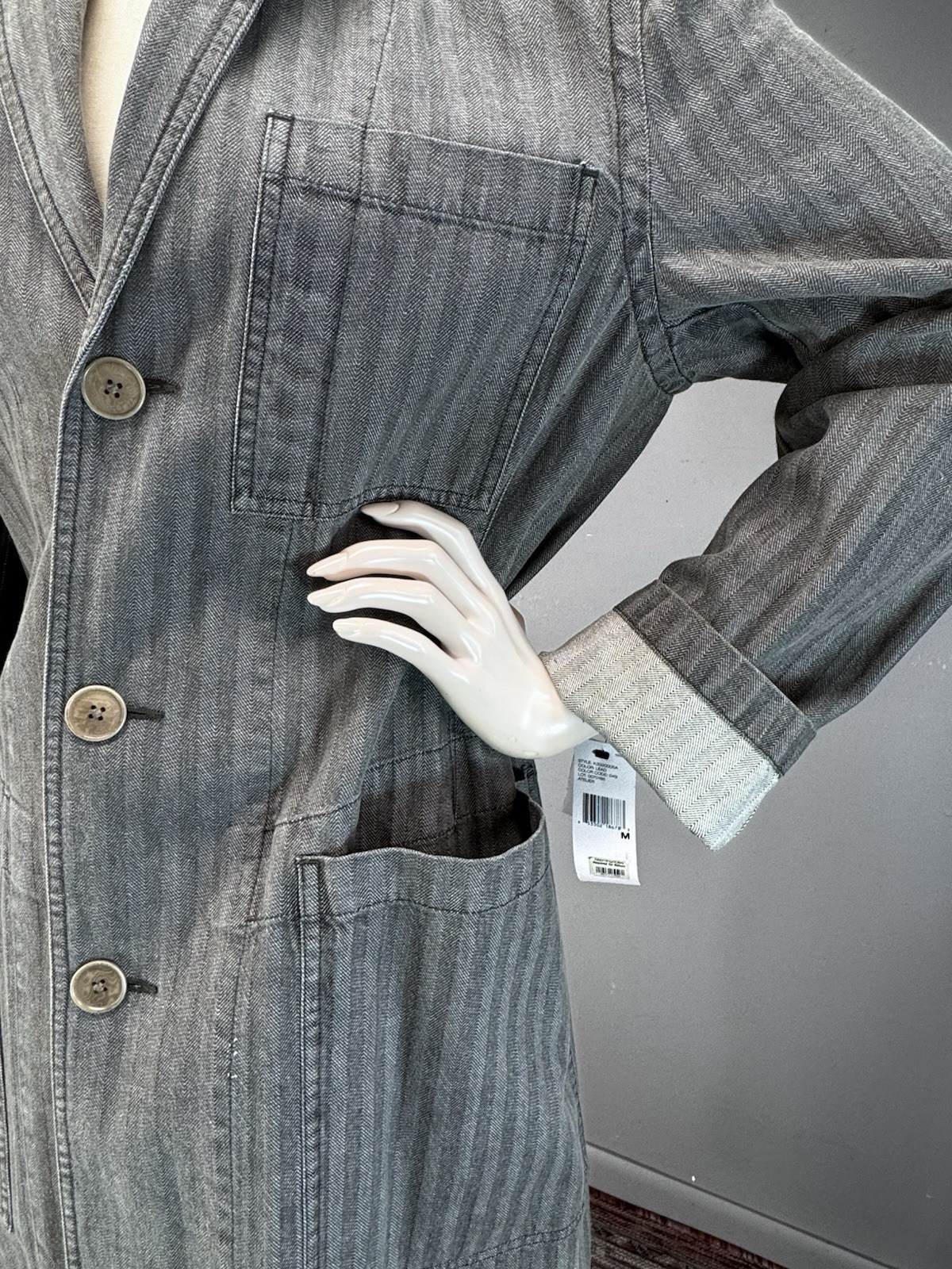 DKNY graphite hbt Denim Chore Jacket Vintage 90s Workwear Cotton Coat NOS NWT