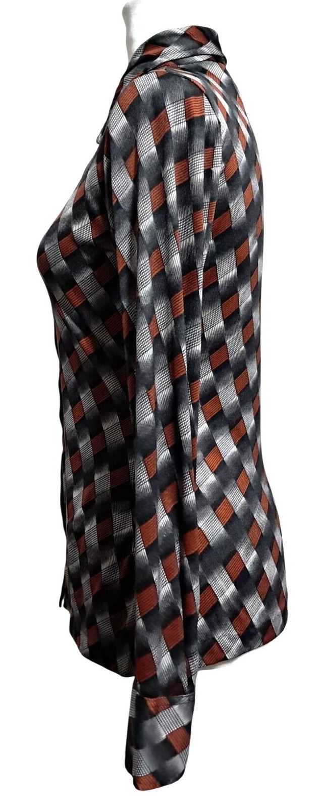 Organically Grown by Arpeja Button Down Shirt Women Vintage Orange Black Pattern