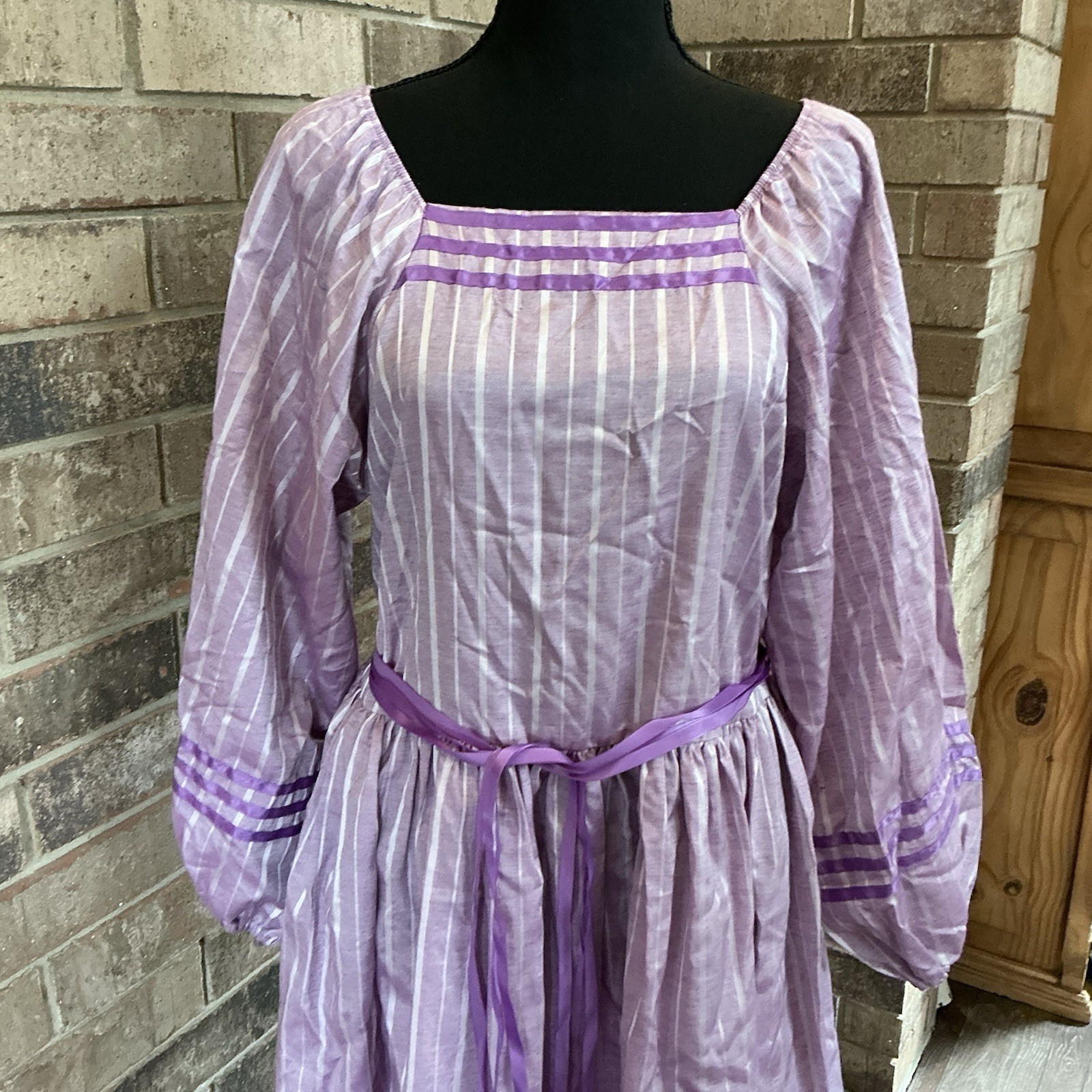 VINTAGE Love Prairie Dress Womens 16.5 Purple Striped USA Made Cottagecore #42C3