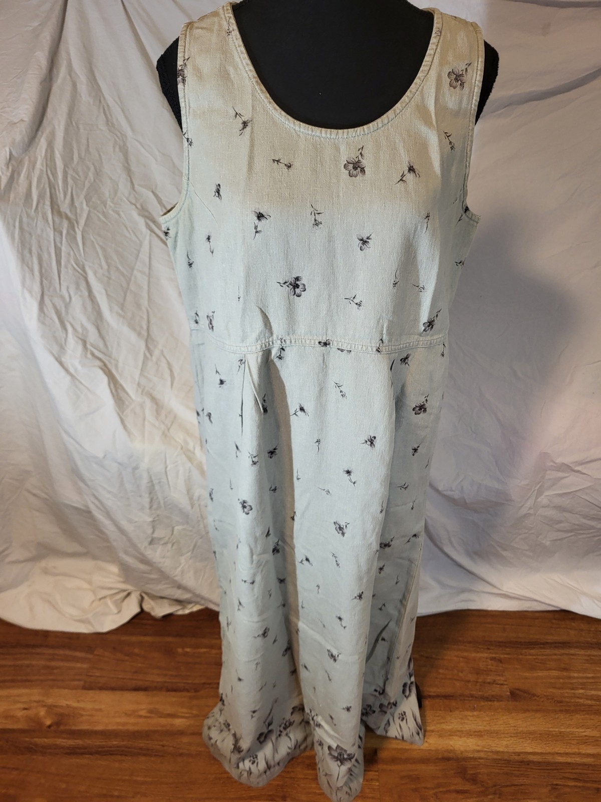 VTG Erika Collection Beige Linen Blend Floral Print Maxi Dress Womens Size S