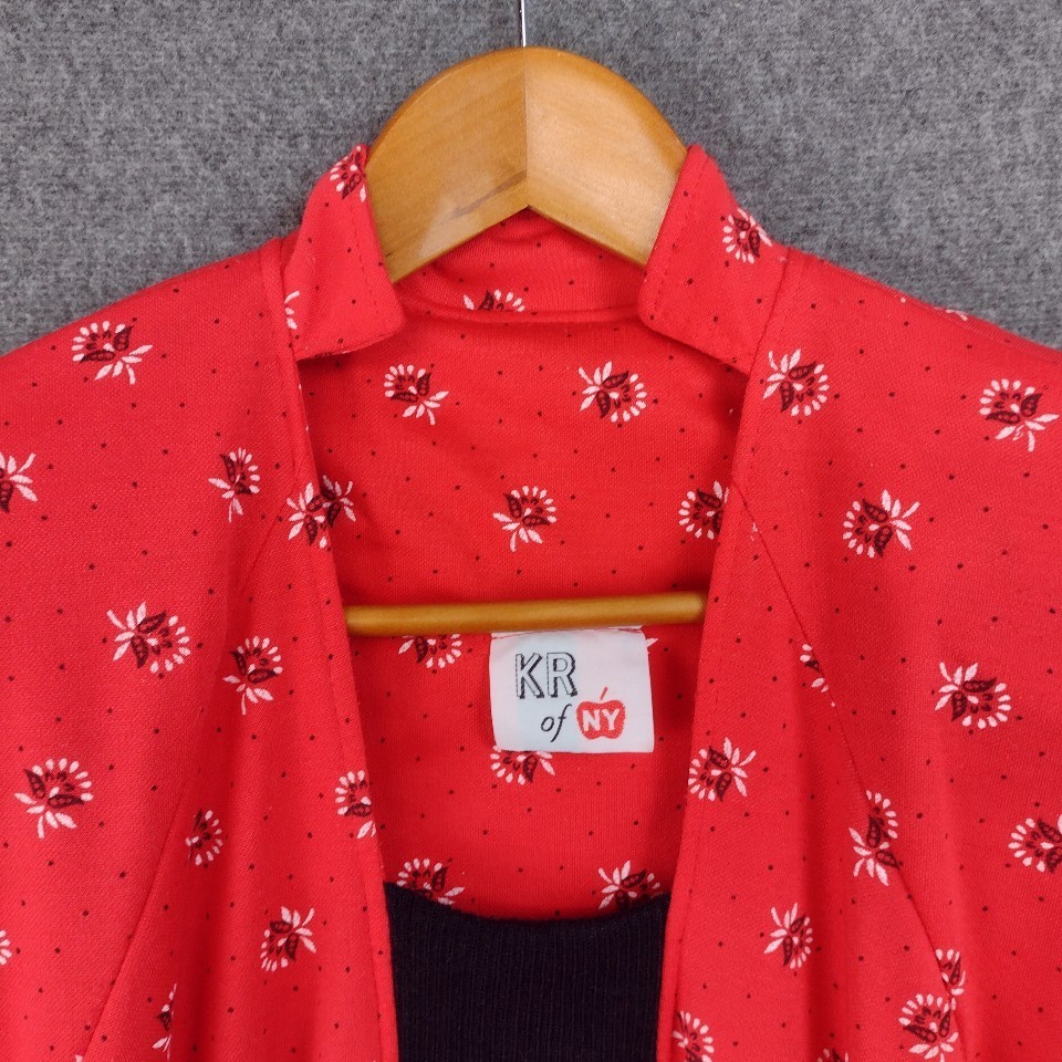 Vintage 80s/40s Dress Small Red Black Jersey Knit Peplum Dolman Sleeve