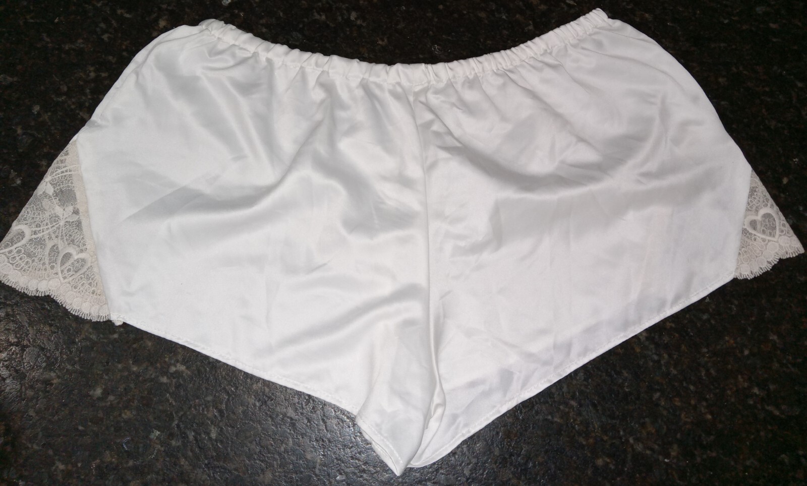 Vintage Silky White Tap Pants / Panties with Lace Detailing at Both Hips Size M