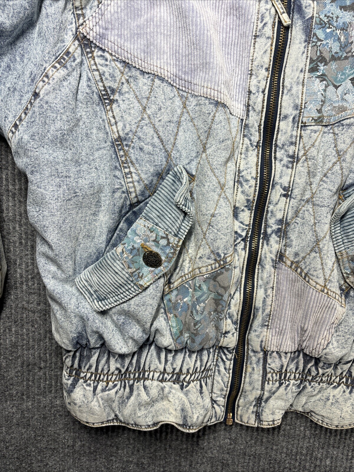 Vintage Braetan 80s Acid Wash Denim Patchwork Quilted Jacket Sleeve Medium Retro