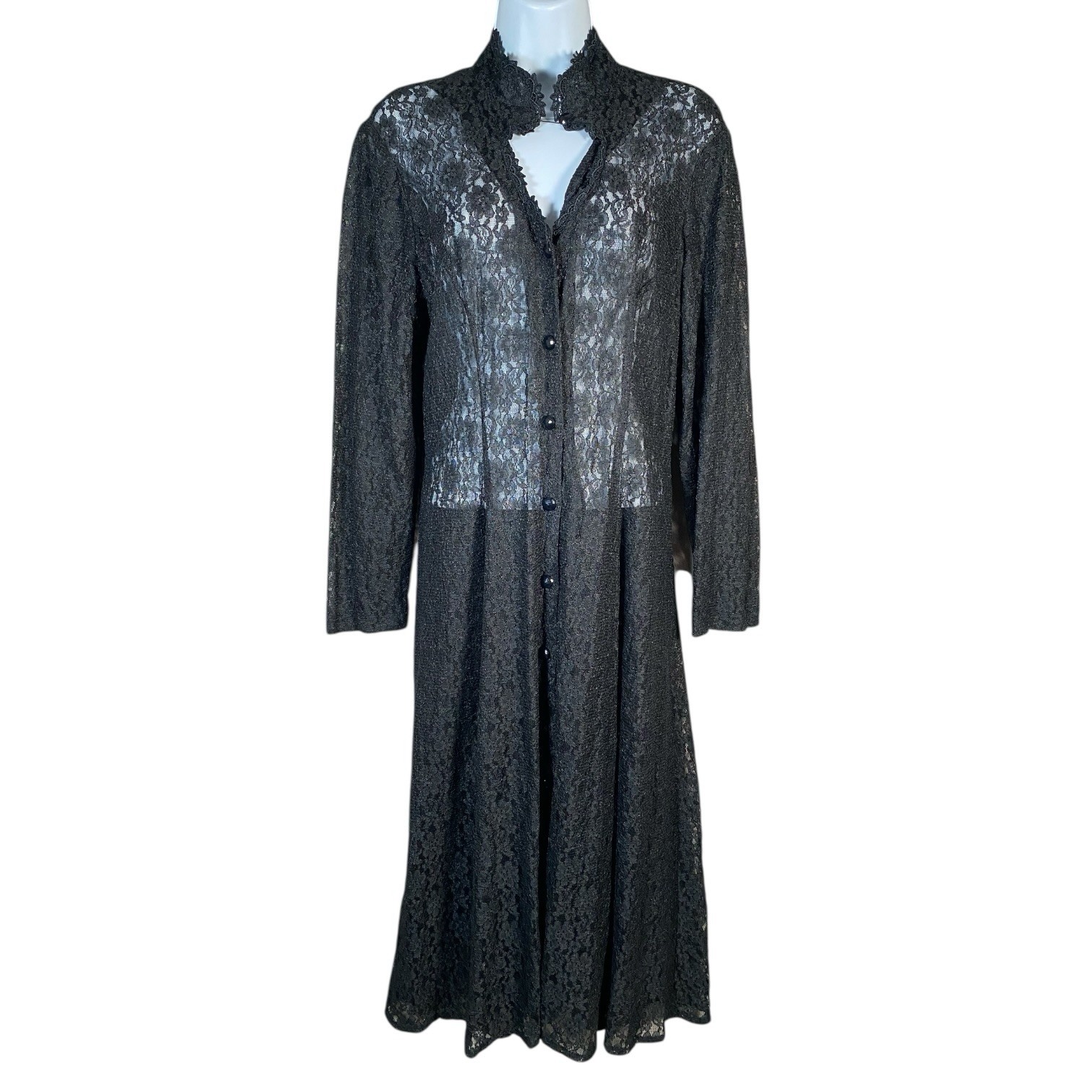 Vintage Black Sheer Lace Cardigan Dress Corset Victorian Gothic Dark Romantic