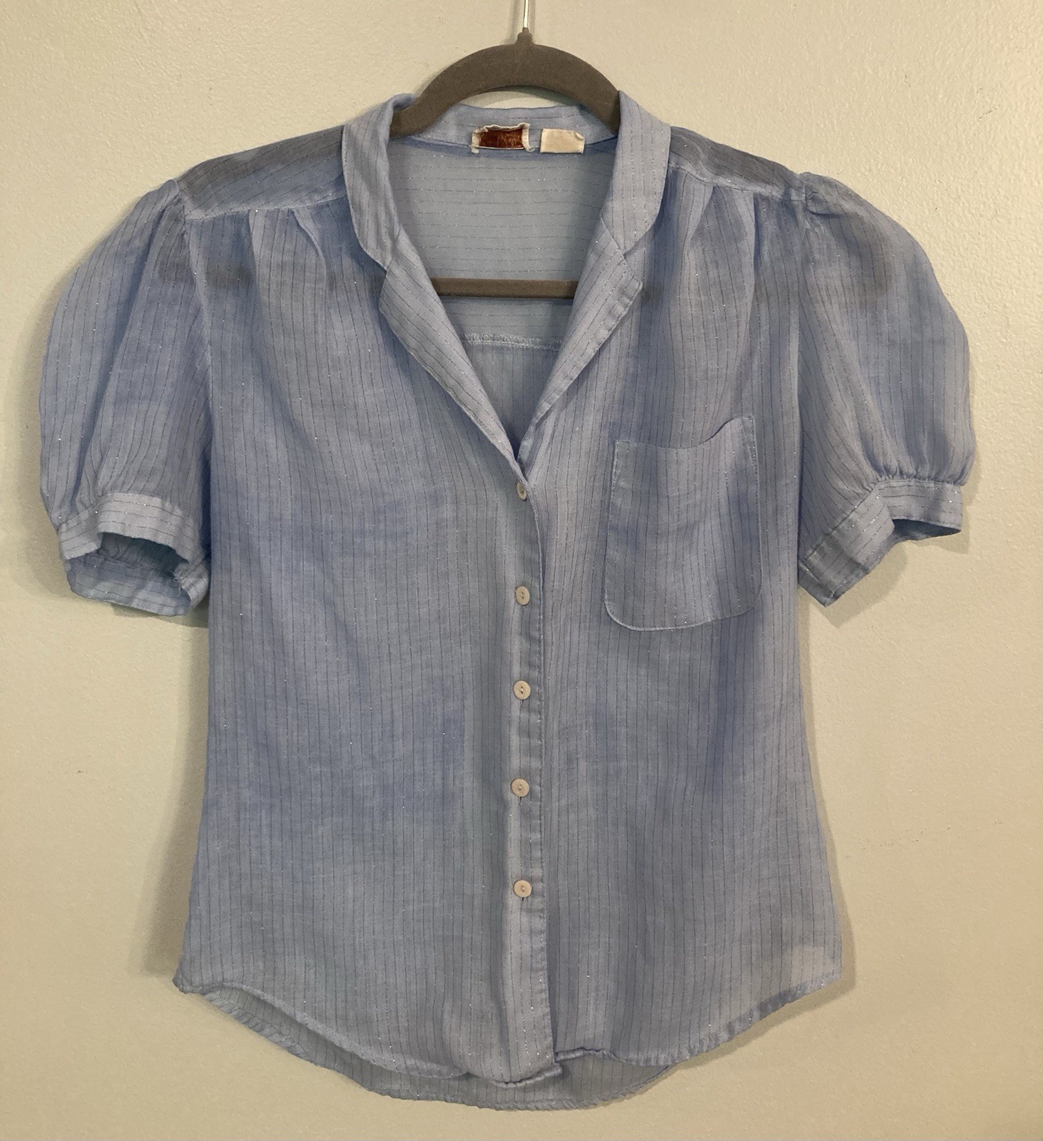 Vintage 70’s Women’s Foxmoor Vertically Striped Blue Button Down Blouse/Top Sml