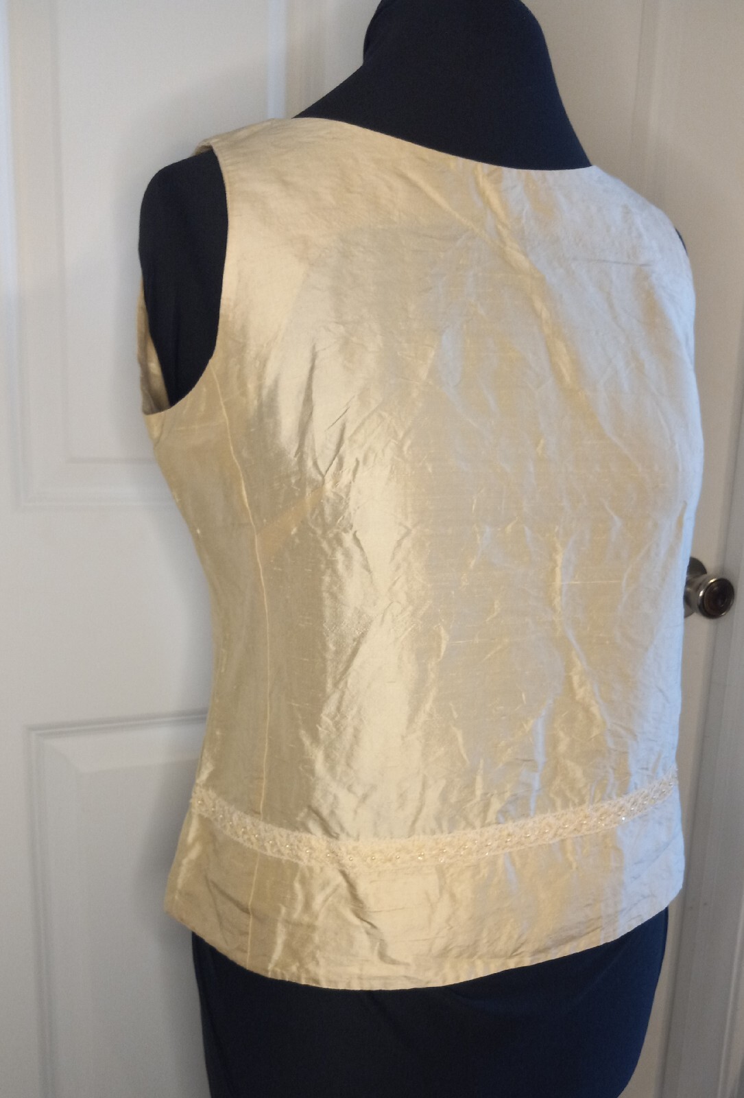 Vintage 100% Silk Blouse Louis Feraud Cream Off White Bead Embroidered L