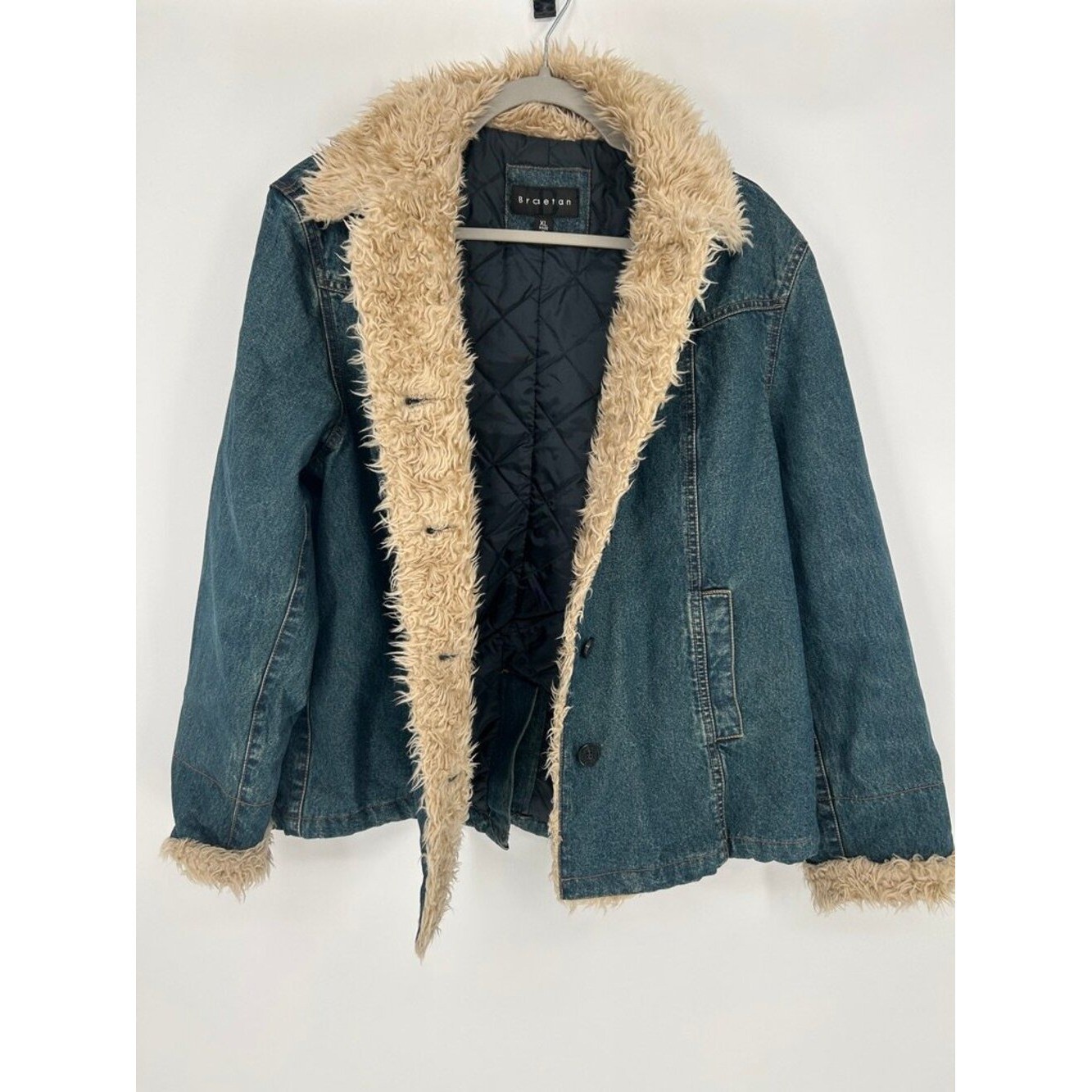 Braetan Penny Lane Style Faux Shearling Lined Denim Jacket XL Y2K Boho Indie