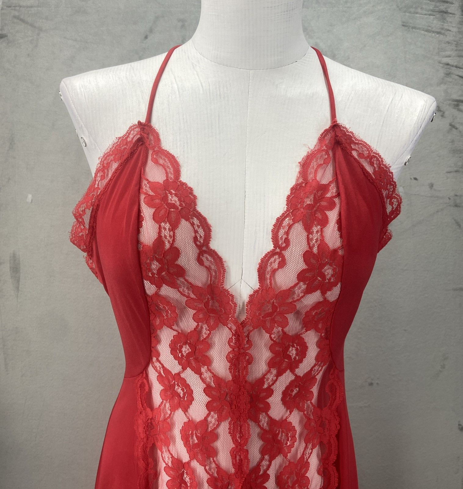 Vintage Y2K Sabrina slip Dress Red Babydoll Floral Lace Lingerie Romantic USA