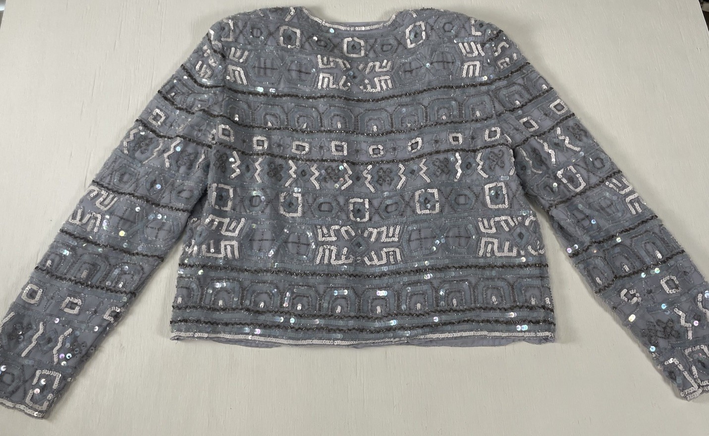 Vintage Beaded Evening wear ladies sequined jacket Coat Blazer Sky Blue Amazing