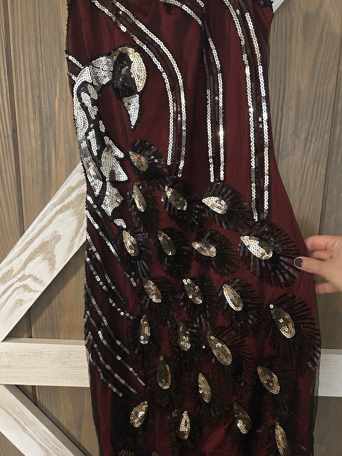 BABEYOND 20’s Vintage Peacock Sequin Fringed Party Flapper Dress XS