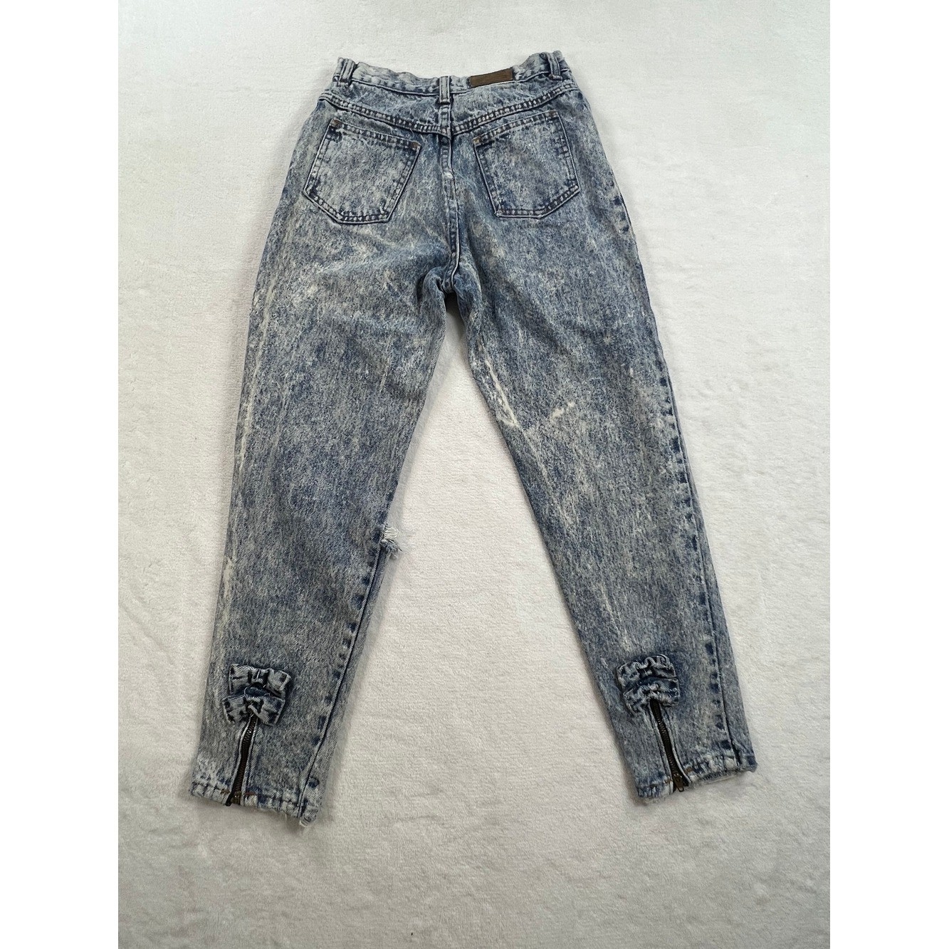 Vintage Gitano Acid Wash High Waisted Jeans Blue Denim Bow Ankle Zip 80s 14 Slim