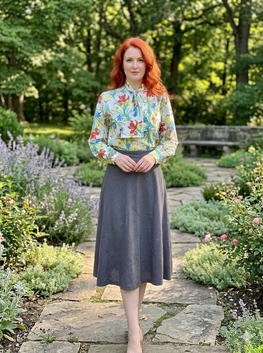 Vintage 50s Mid Century Gray Linen 16 Panel A-Line Rockabilly Skirt Size 28w
