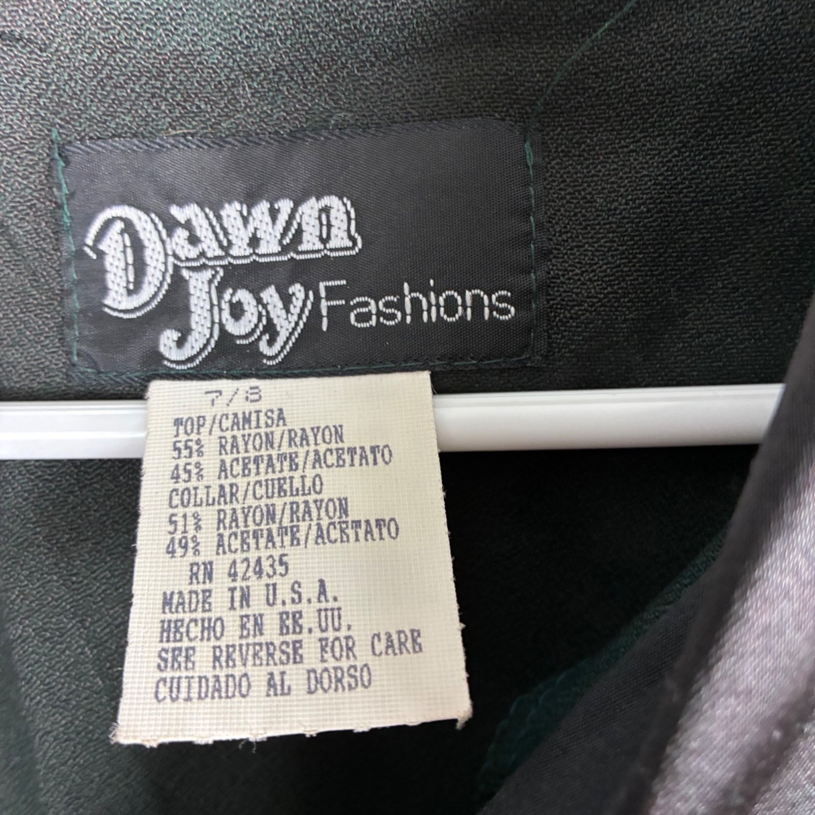 VTG 90s Dawn Joy Fashions Green Satin Trim Pearl Button Corset Back Top 4