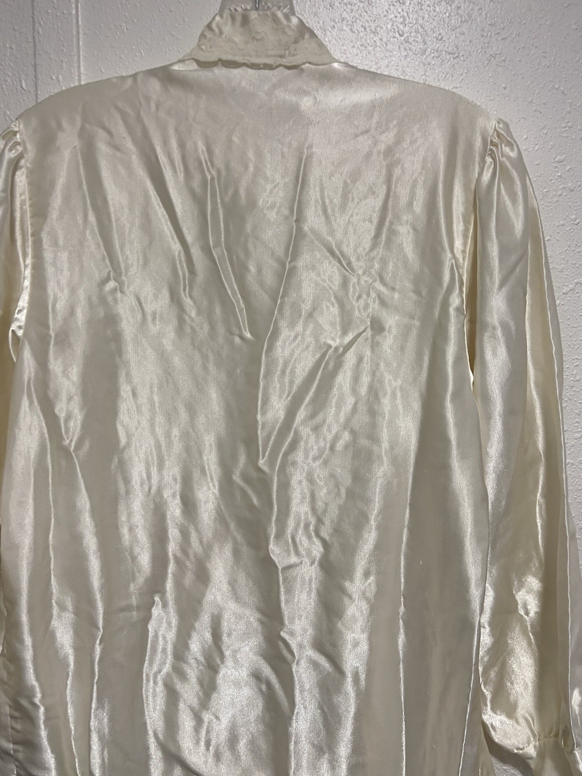 VTG Barbizon M Nightgown Ivory Long Silky Satin Lace Flannel Lined Embroidered