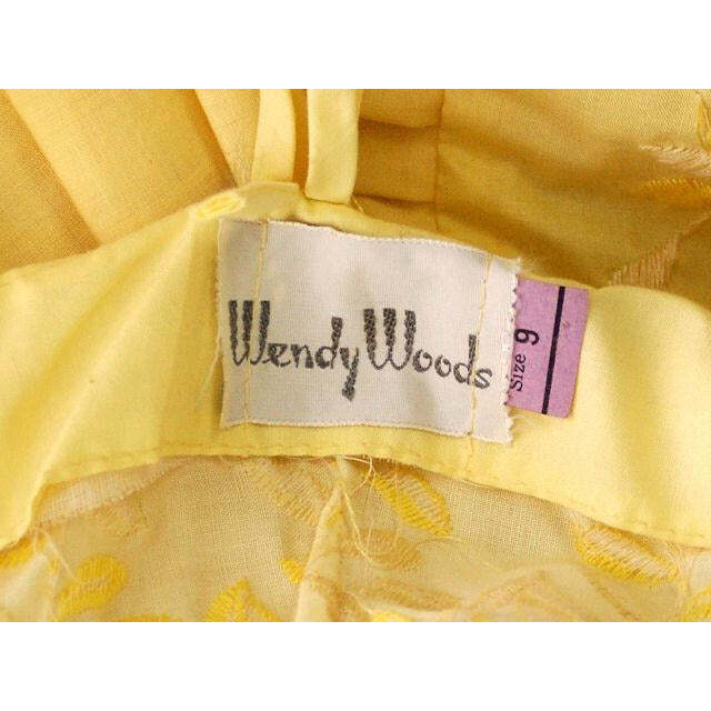 VTG 1950s Wendy Woods Yellow Cotton Sundress Embroidered Bodice S w/ Belt