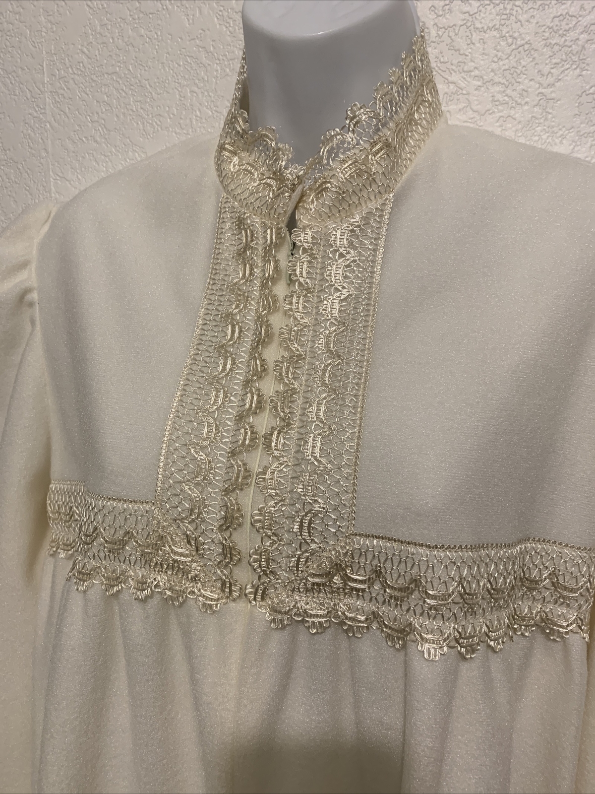 Vintage Vassarette Half Zip Cream Long Maxi Bathrobe Robe L Large With Lace 80’s