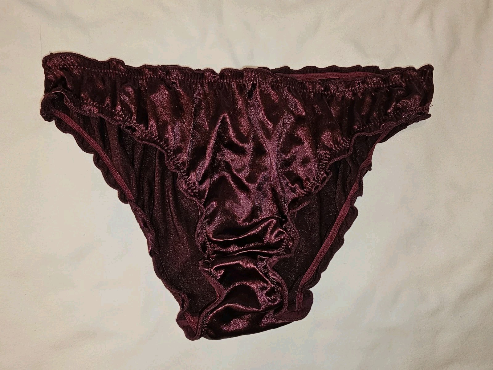 Vintage Ruffle Glossy Deep Purple Super Soft Nylon Satin Bikini Panties Size Med