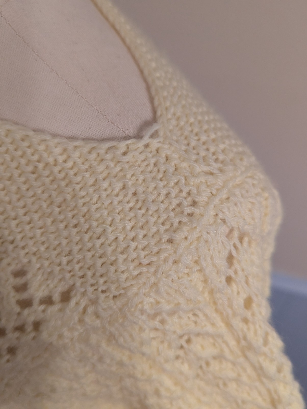 Medium OOAK Vintage Hand-Knit Butter Yellow Lace Knit Top