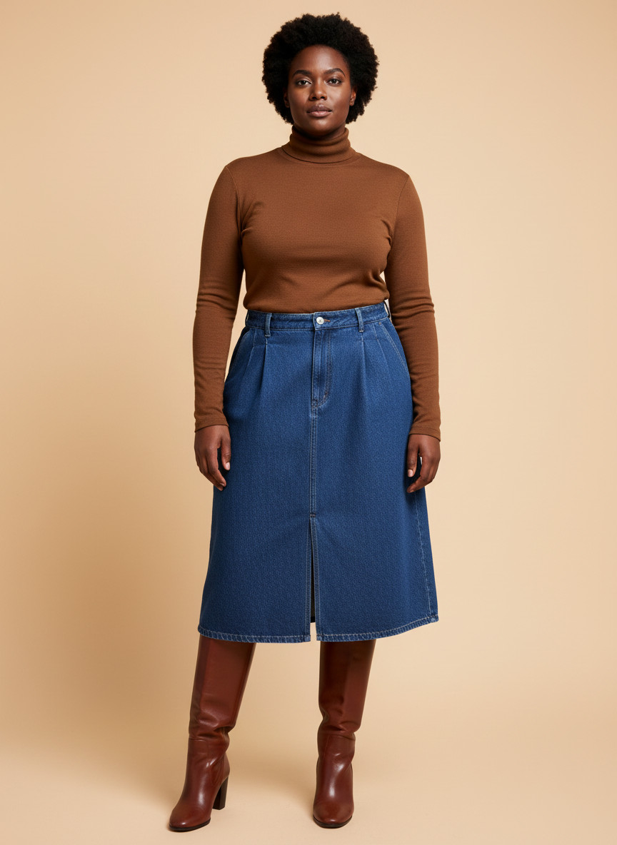 Vintage Original Unworn Size L Blue Denim Midi Skirt Leisure Master