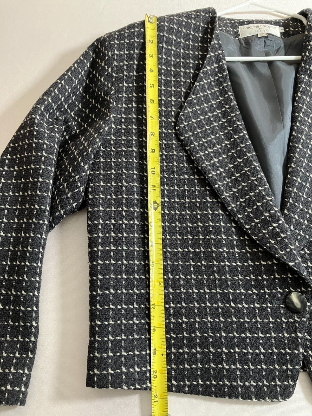 Vintage 80s Michii Moon Wool Blazer Jacket Size 10 Gray Print Japan Oversized