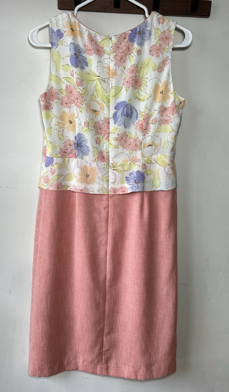 Vintage Floral Two Toned Sheath Dress Pink White Yellow Purple Women’s Size 38