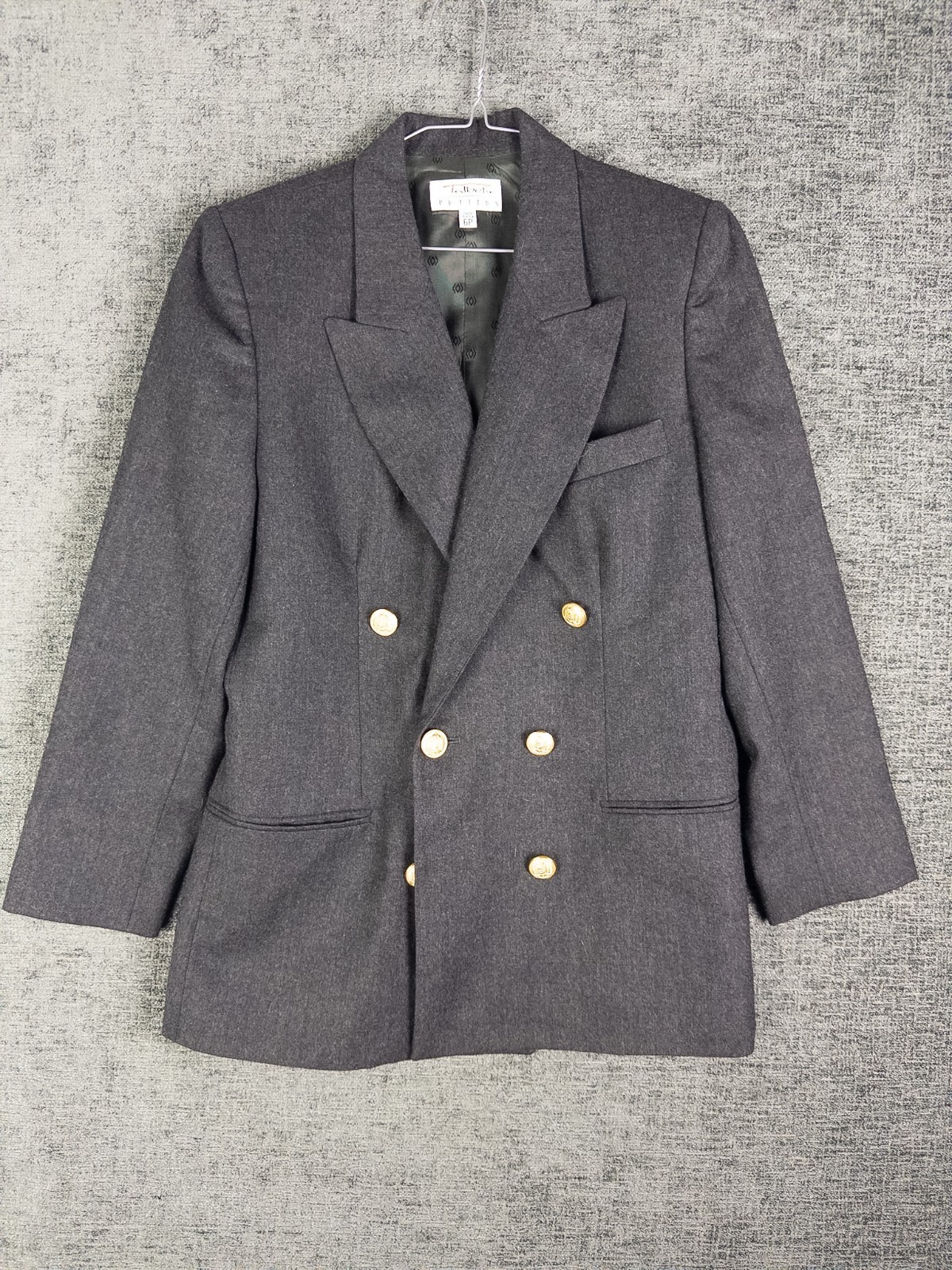 VTG Talbots Womens Blazer 6P Gray Double Breasted Academia Career Wool USA Made