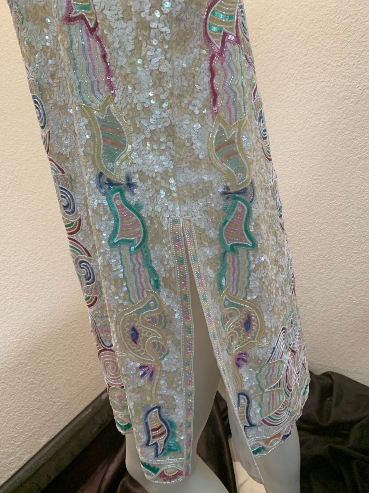 Vintage heavily beaded fabulous Mary McFadden tunic sz 16 pre owned cream/multi