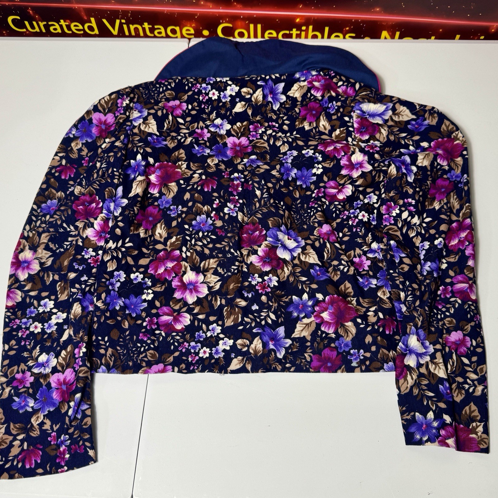 Vtg 1980s Picture Me Floral Cropped Blazer Small USA Cotton Secretary Grannycore