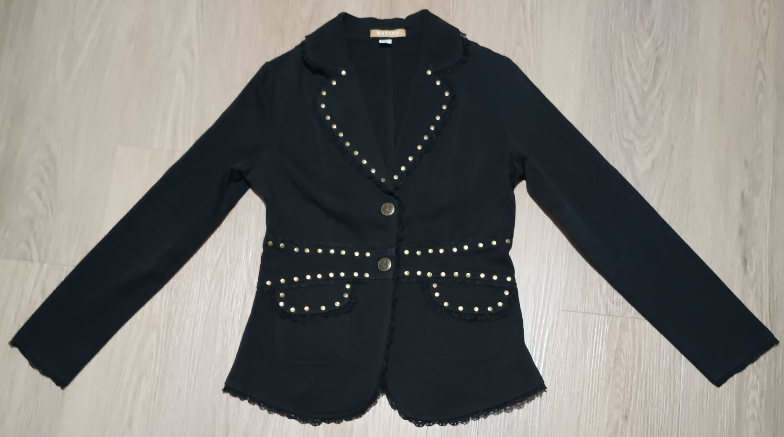 Vtg 80s 90s Cotton Twill STEAMPUNK Metal Studded Lace Trim Jacket Blazer goth M