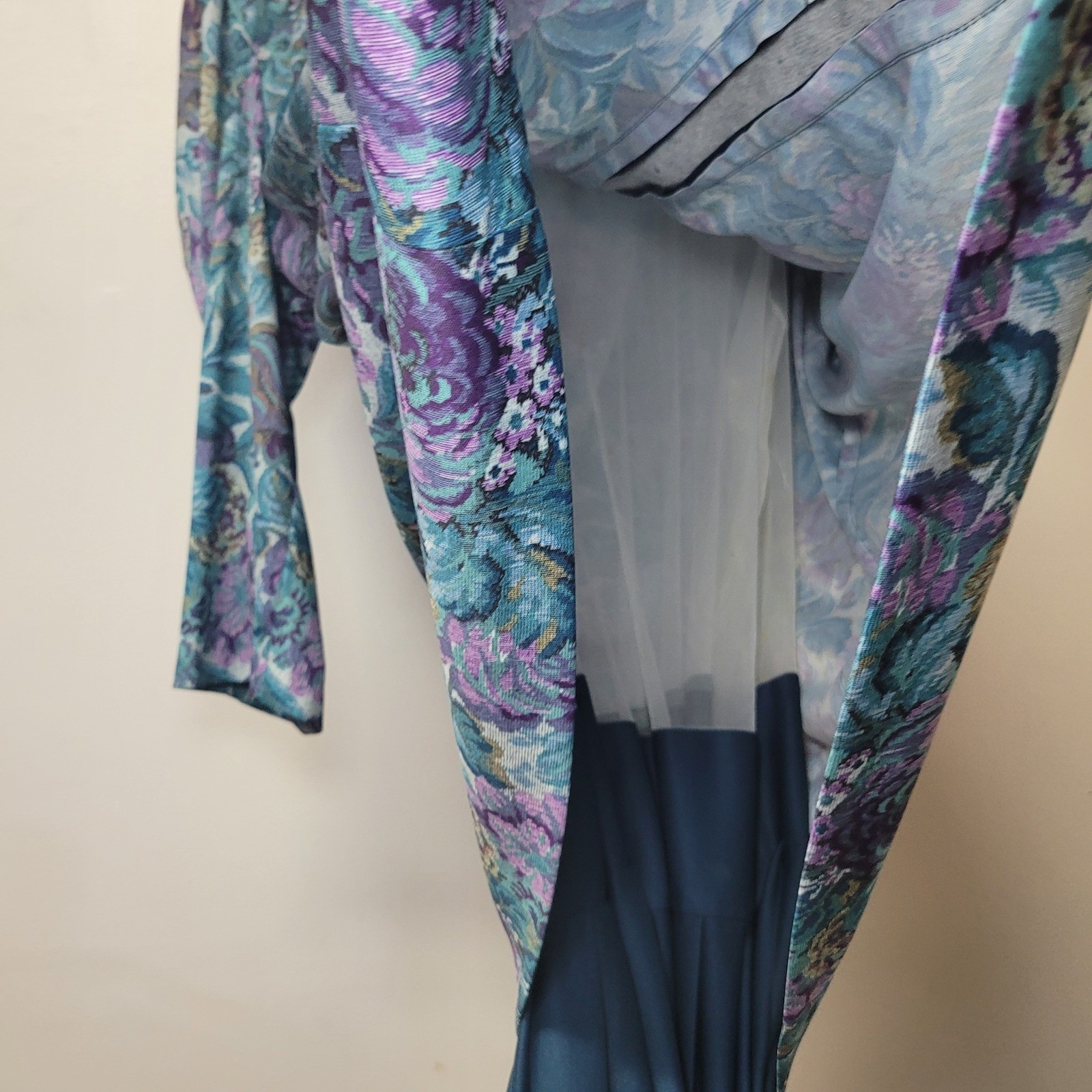 Classic Apparel Ltd Vintage Floral Pleated Midi Dress Blue Purple 20W